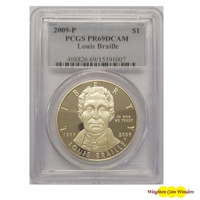 2009-P USA Silver Proof $1 - Louis Braille PCGS PR69CAM - Click Image to Close